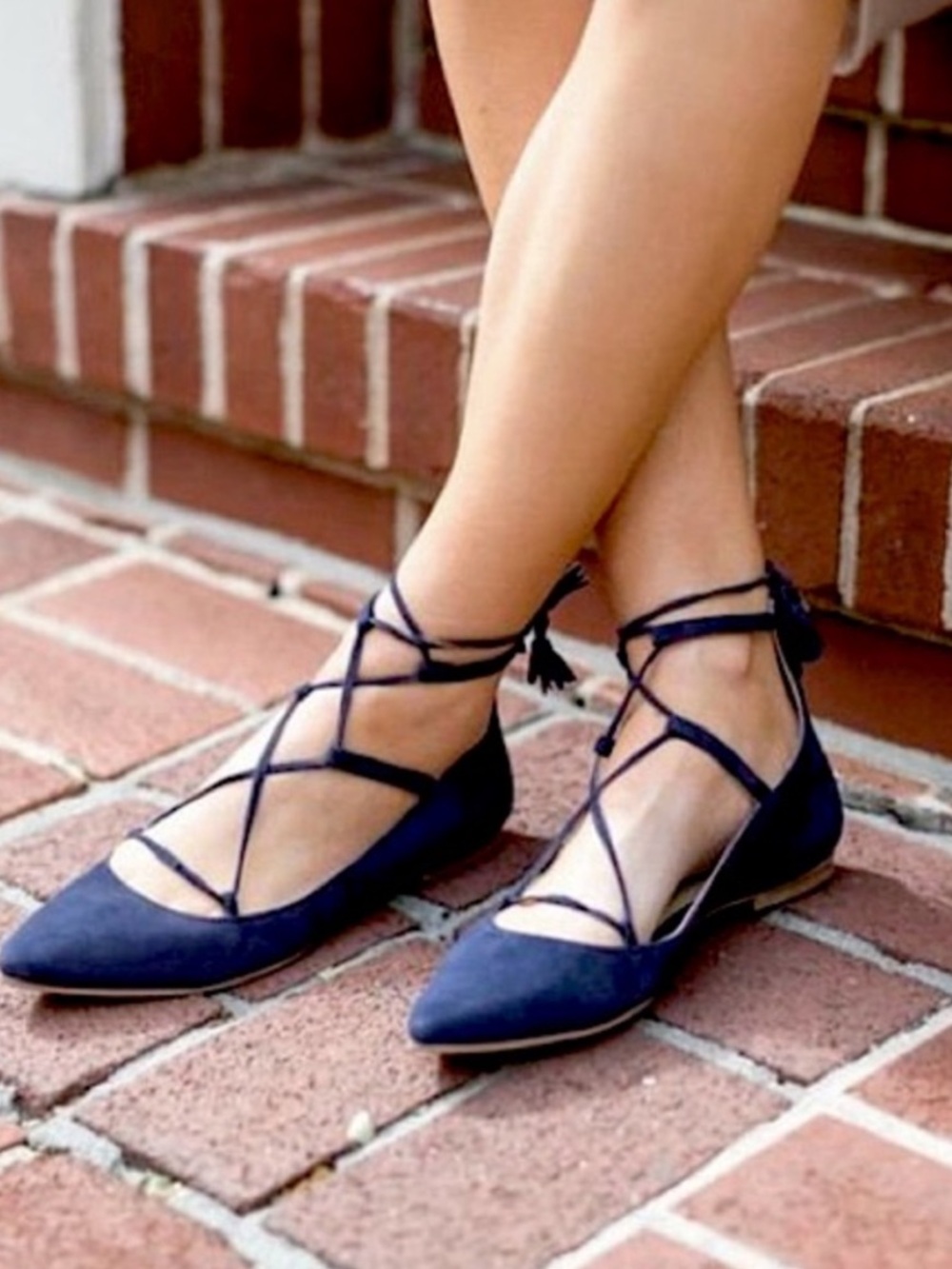 Boden Lillie Navy Suede Lace Up Pointed Toe Ballet Flats EU 39